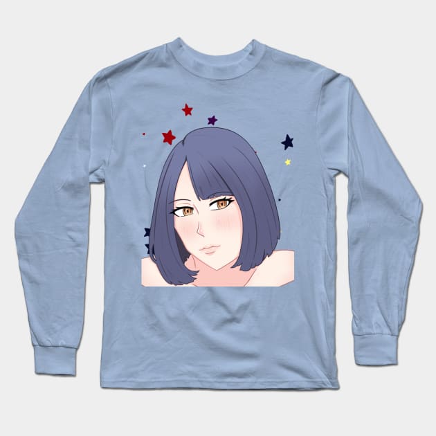 blue haired manga girl Long Sleeve T-Shirt by Retro Comic Books